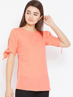 tie up sleeved cut out back top - 15735861 - Standard Image - 2