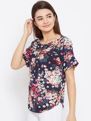 gathered floral short sleeved top - 15735875 - Standard Image - 2