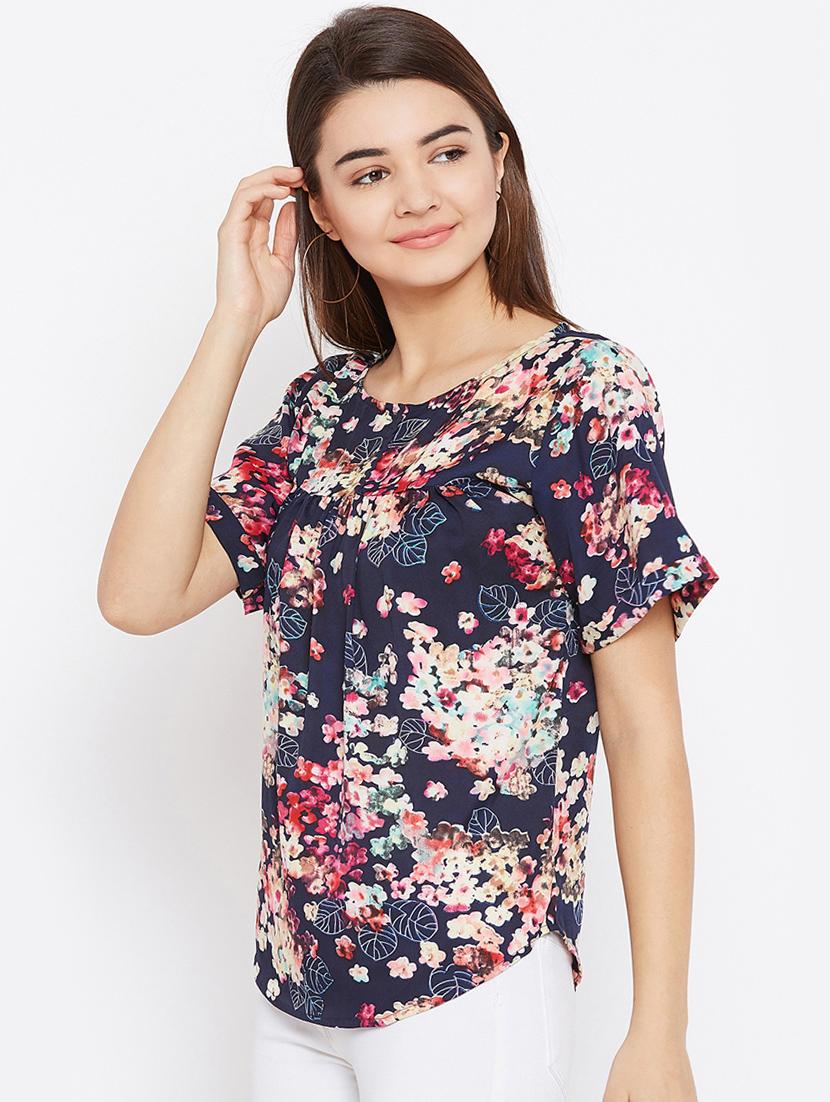gathered floral short sleeved top - 15735875 - Zoom Image - 2