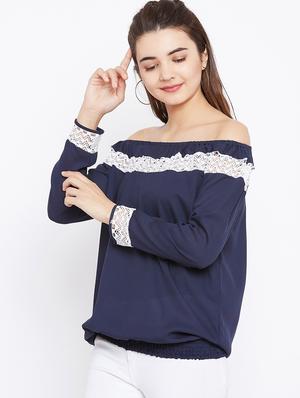 lace insert off shoulder top - 15735879 - Standard Image - 2