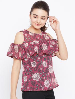 ruffled cold shoulder top - 15735889 - Standard Image - 2