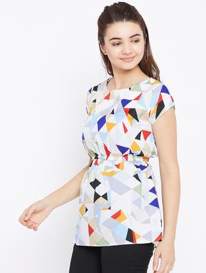 elasticated waist geometric print top - 15735890 - Standard Image - 2