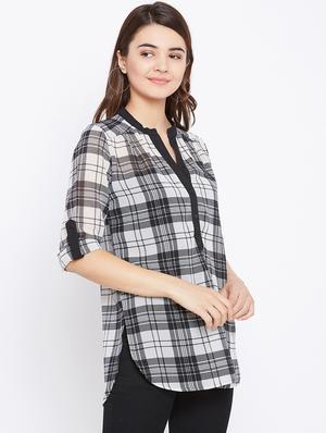 button detail checkered tunic - 15735892 - Standard Image - 2
