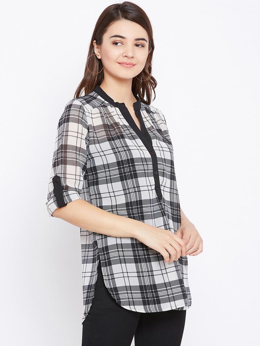 button detail checkered tunic - 15735892 - Zoom Image - 2