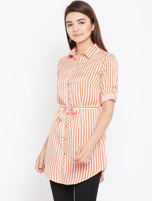 tie up waist striped tunic - 15735897 - Standard Image - 2
