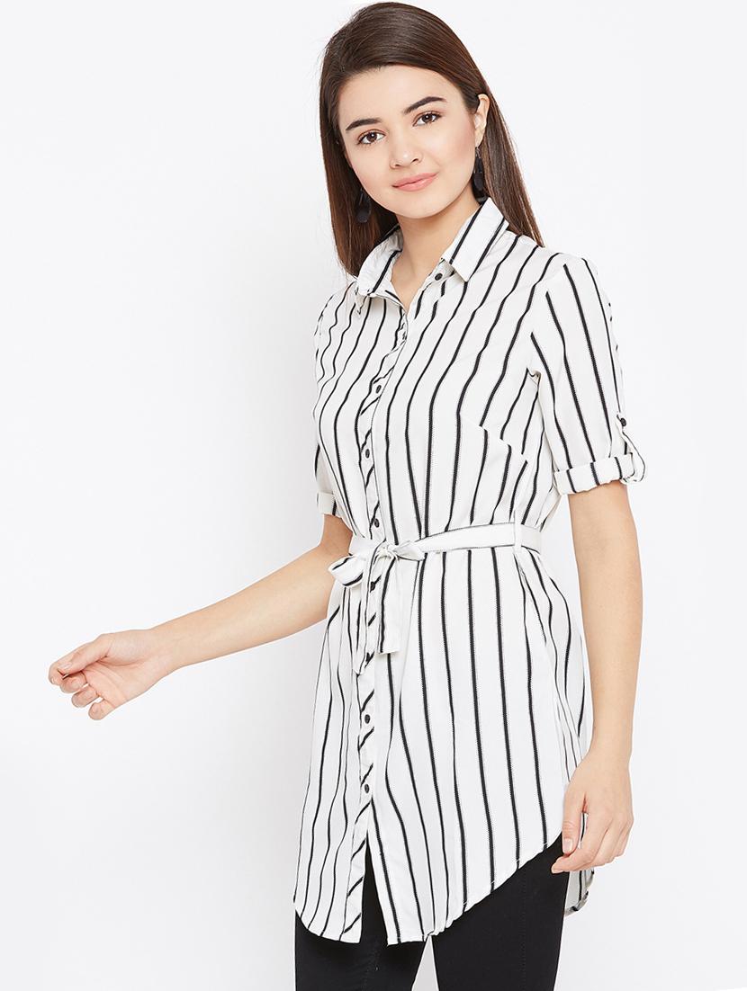 tie up waist striped tunic - 15735898 - Zoom Image - 2