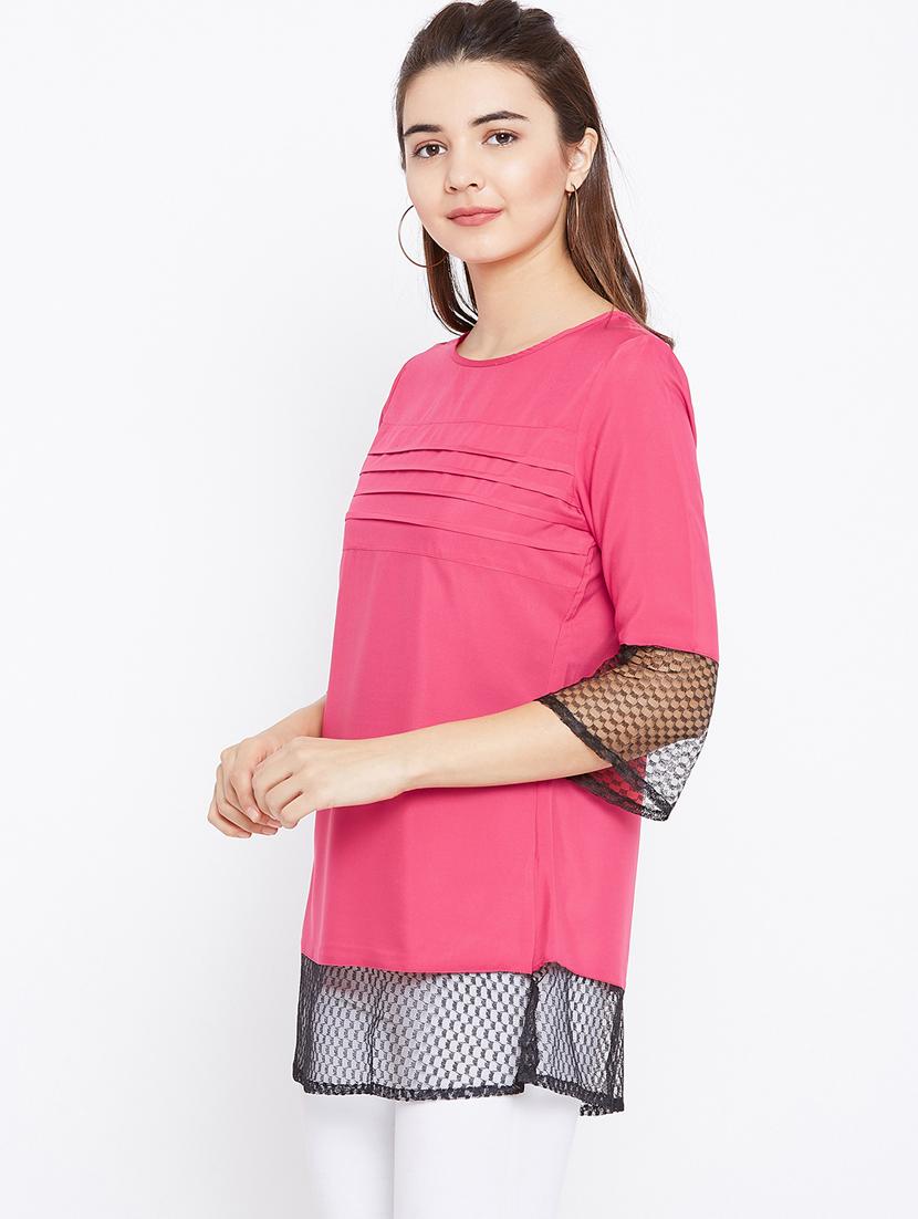 mesh paneled pintucked tunic - 15735915 - Zoom Image - 2