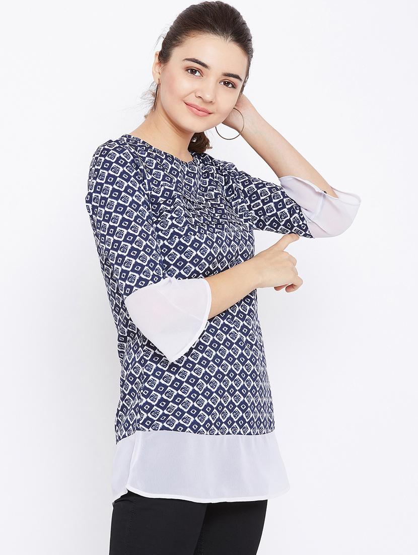 contrast paneled pintucked tunic - 15735917 - Zoom Image - 2