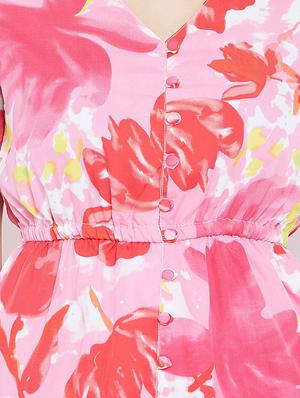 button detail floral a-line dress - 15735930 - Standard Image - 5