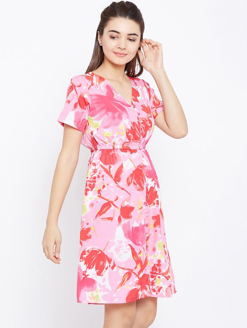 button detail floral a-line dress - 15735930 - Zoom Image - 2