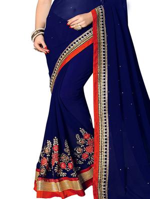 floral embroidered saree with blouse - 15735961 - Standard Image - 2
