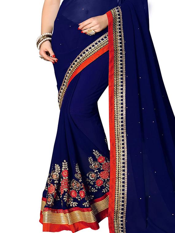 floral embroidered saree with blouse - 15735961 - Zoom Image - 2