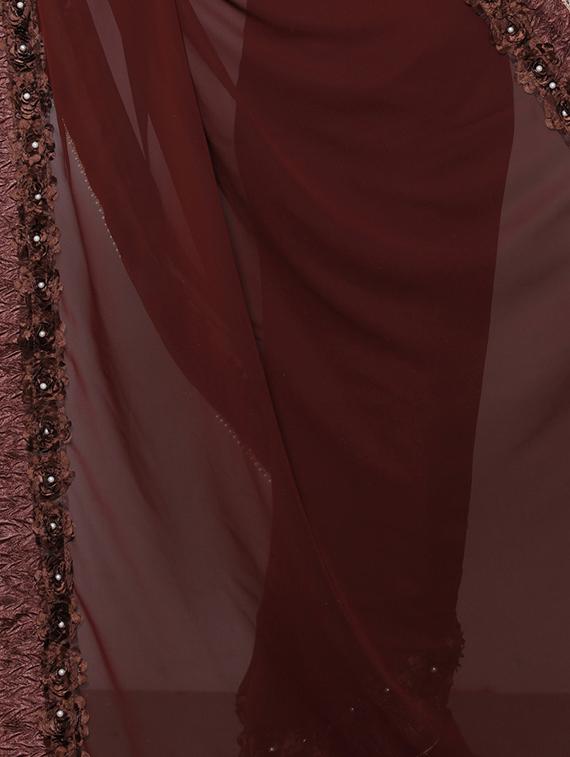 floral lace border saree with blouse - 15736639 - Zoom Image - 2