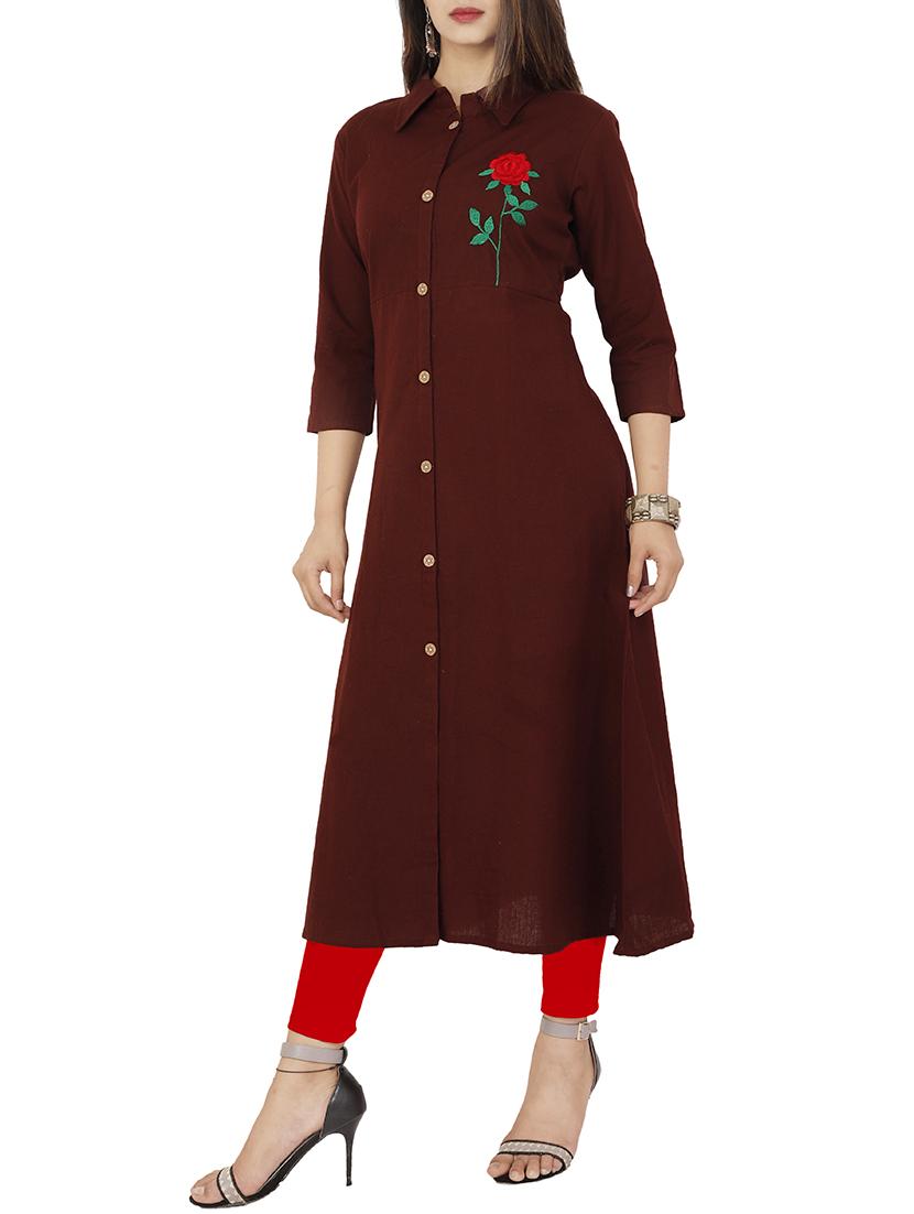 Embroidered a-line kurta - 15736761 - Zoom Image - 2