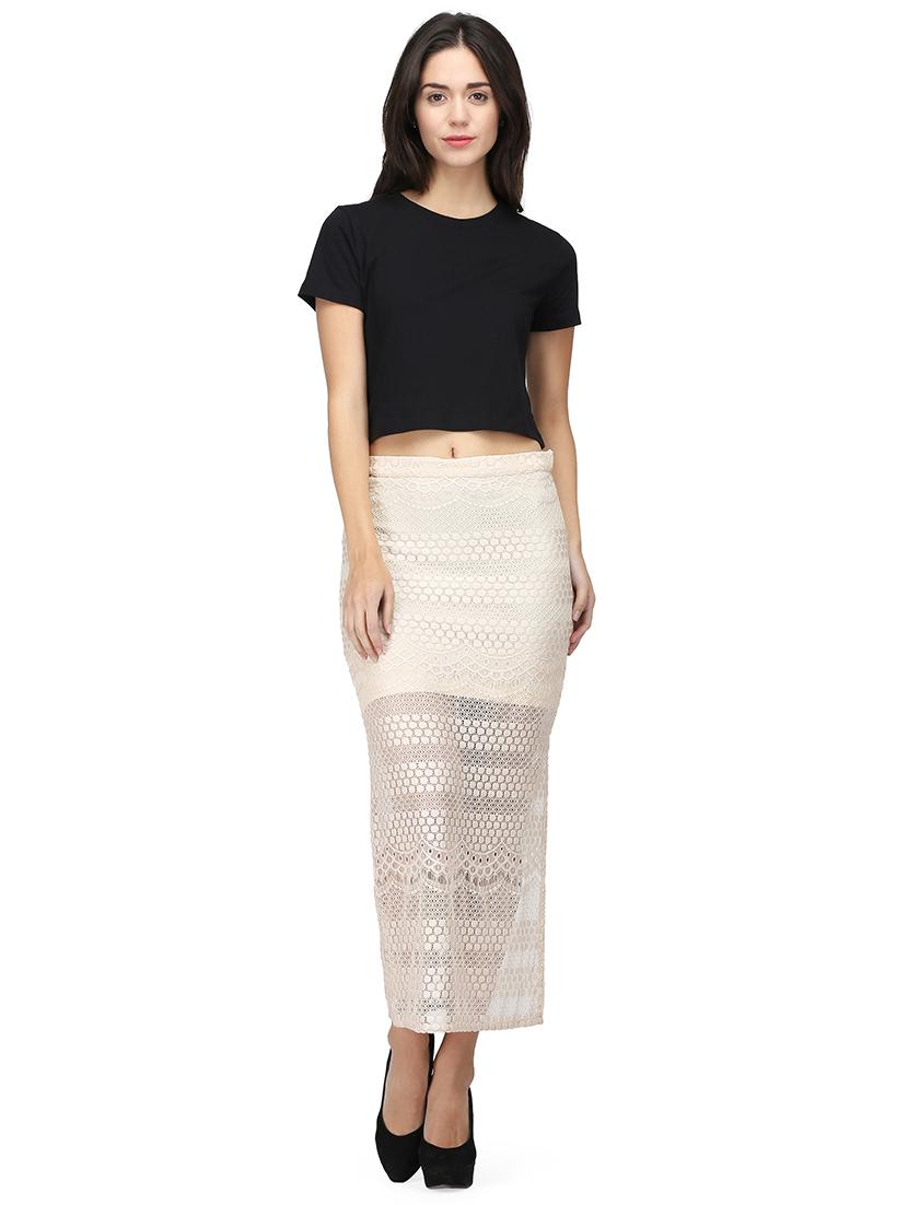 elasticated waist lace side slit skirt - 15736802 - Zoom Image - 5