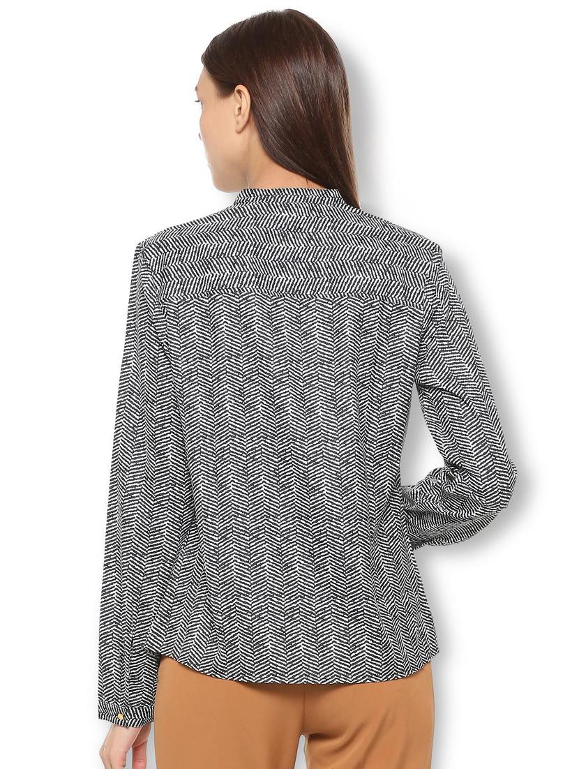 mandarin neck herringbone top - 15736819 - Zoom Image - 2
