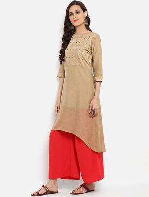 High low foil print kurta - 15737004 - Standard Image - 2