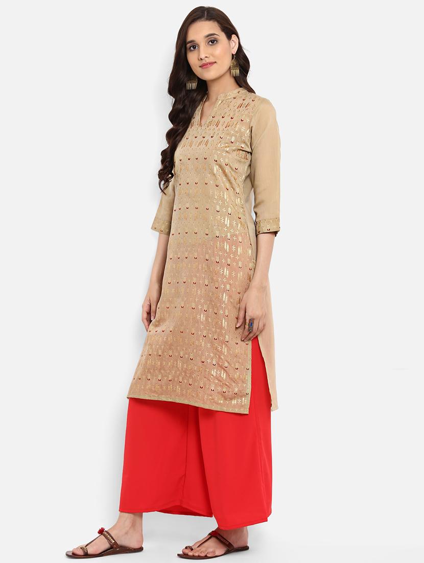 Foil print straight kurta - 15737007 - Zoom Image - 2