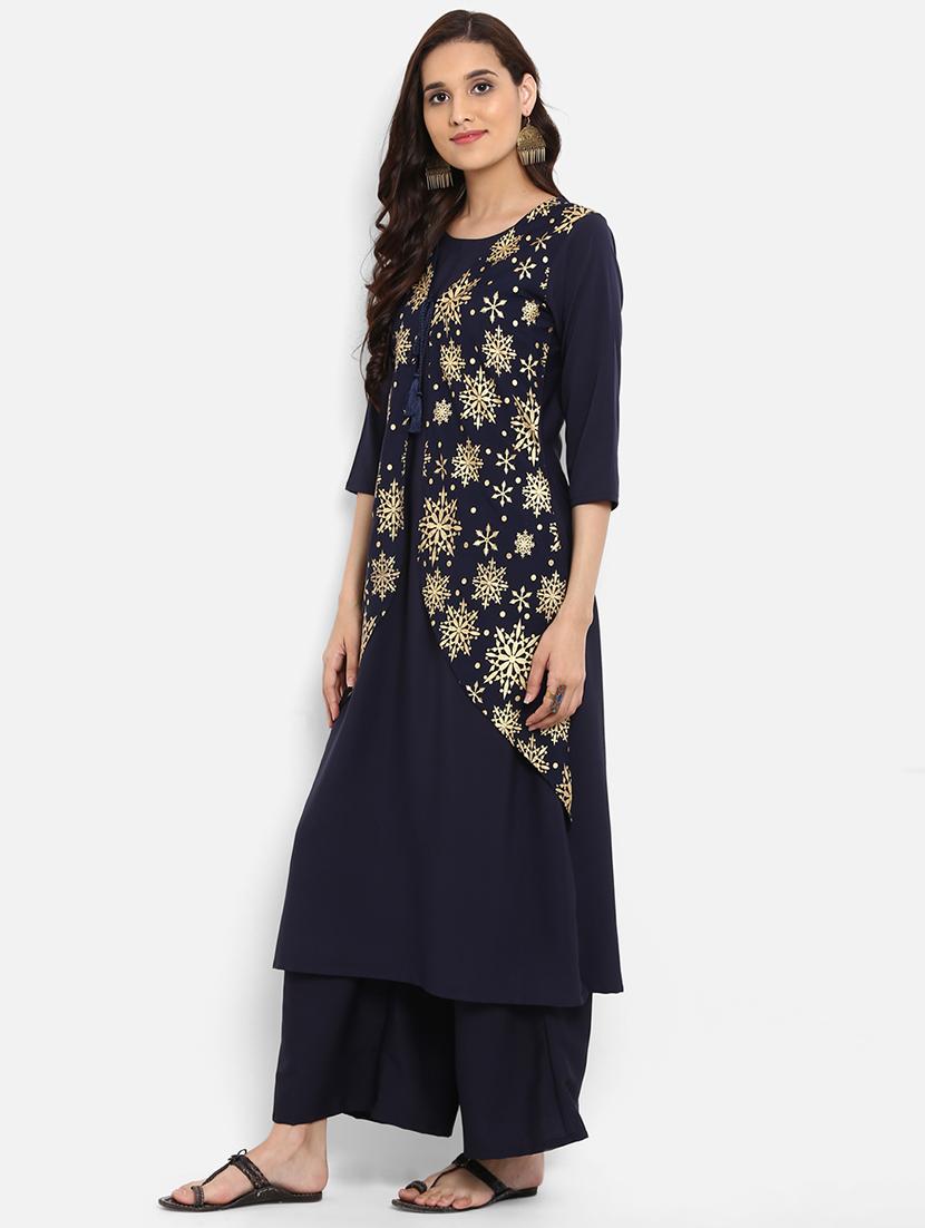 Layered foil print kurta - 15737008 - Zoom Image - 2