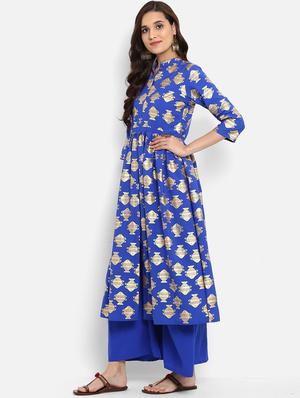 Foil print Flared kurta - 15737012 - Standard Image - 2