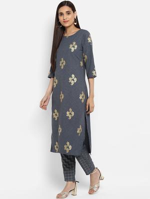 Foil print straight kurta - 15737023 - Standard Image - 2