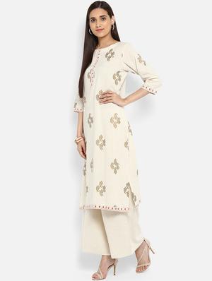 Foil print straight kurta - 15737029 - Standard Image - 2
