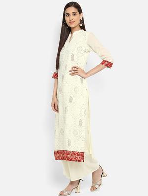 Foil print straight kurta - 15737038 - Standard Image - 2