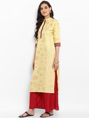 Foil print straight kurta - 15737045 - Standard Image - 2