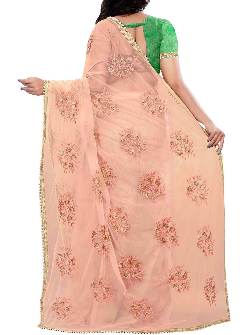 pearl border floral embroidered saree with blouse - 15737483 - Zoom Image - 2