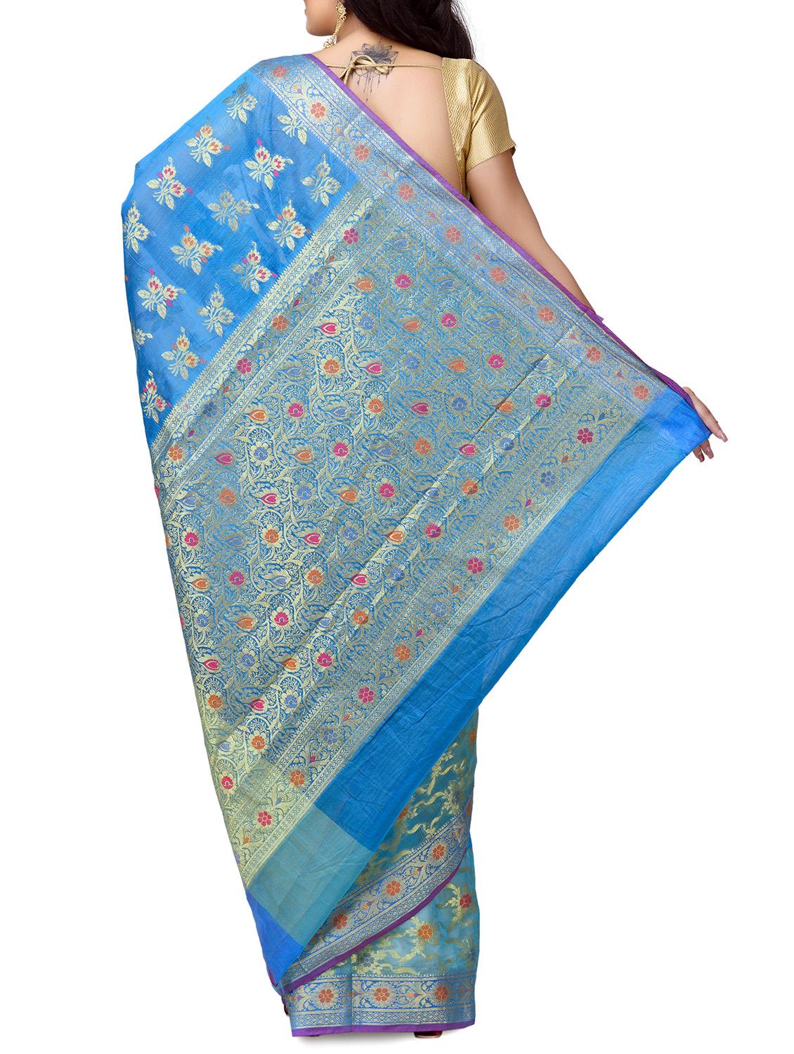 floral chanderi banarasi saree with blouse - 15737555 - Zoom Image - 2
