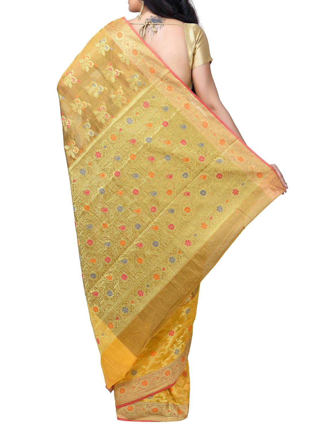 floral chanderi banarasi saree with blouse - 15737563 - Zoom Image - 2