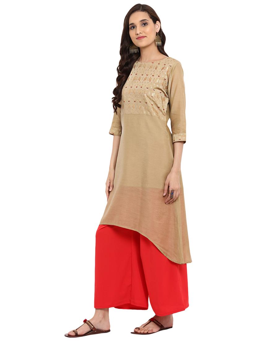 Block printed high-low kurta palazzo set - 15737587 - Zoom Image - 2
