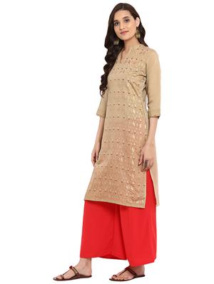 Foil printed chanderi kurta with palazzo set - 15737591 - Standard Image - 2