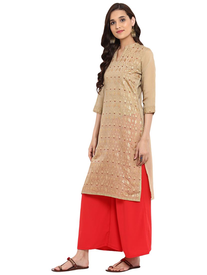 Foil printed chanderi kurta with palazzo set - 15737591 - Zoom Image - 2
