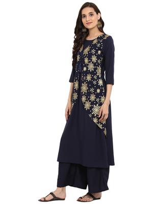 Foil printed layered kurta with palazzo set - 15737592 - Standard Image - 2