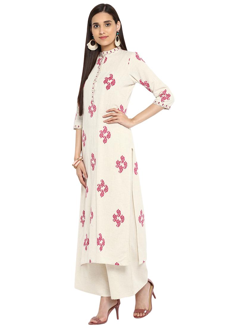 Block printed kurta with palazzo set - 15737594 - Zoom Image - 2