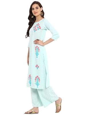 Foil printed kurta with palazzo set - 15737600 - Standard Image - 2