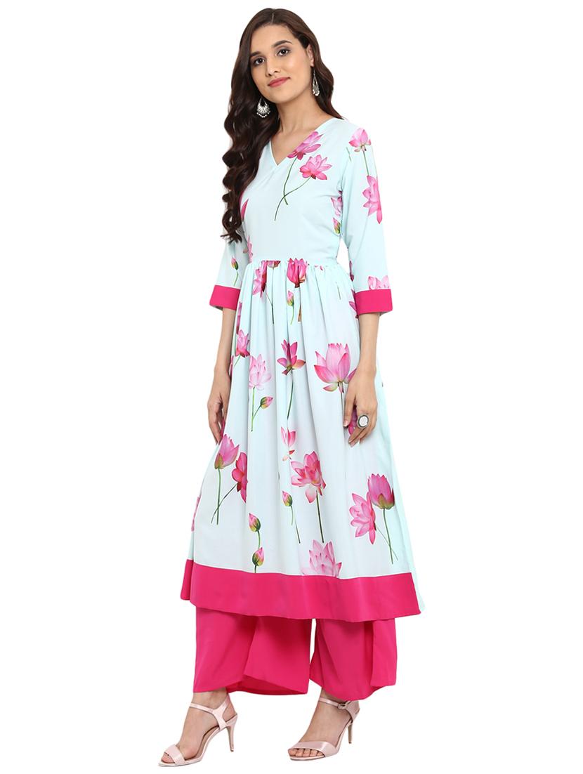 Floral printed kurta with palazzo set - 15737605 - Zoom Image - 2