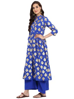 Foil printed kurta with palazzo set - 15737606 - Standard Image - 2