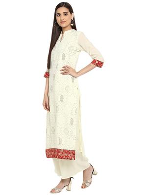 Printed chanderi kurta with palazzo set - 15737607 - Standard Image - 2