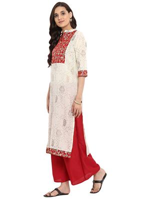 Printed chanderi kurta with palazzo set - 15737608 - Standard Image - 2