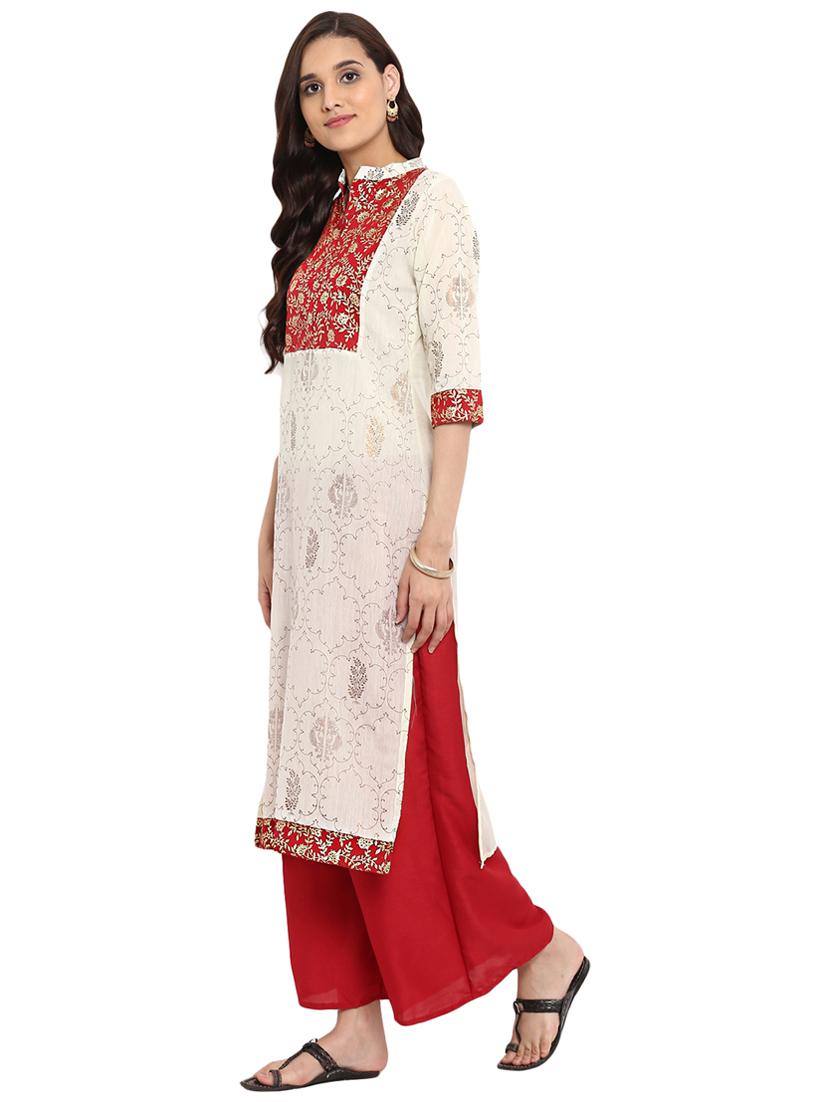 Printed chanderi kurta with palazzo set - 15737608 - Zoom Image - 2