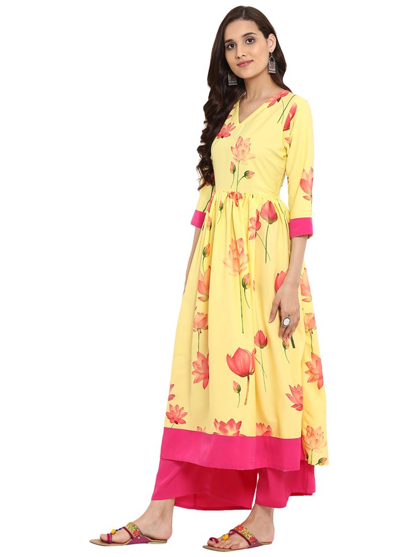 Floral printed kurta with palazzo set - 15737614 - Zoom Image - 2