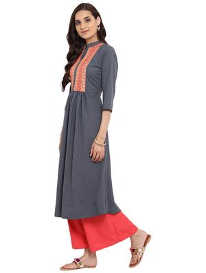 Printed yoke kurta with palazzo set - 15737619 - Standard Image - 2