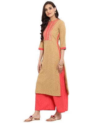 Printed yoke kurta with palazzo set - 15737620 - Standard Image - 2