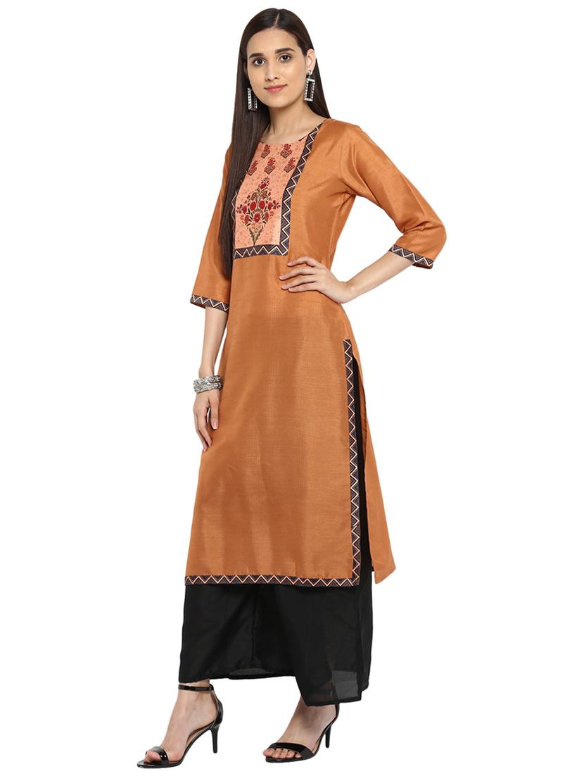 Printed yoke kurta with palazzo set - 15737621 - Zoom Image - 2