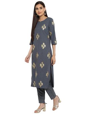 Foil printed kurta with pant set - 15737624 - Standard Image - 2