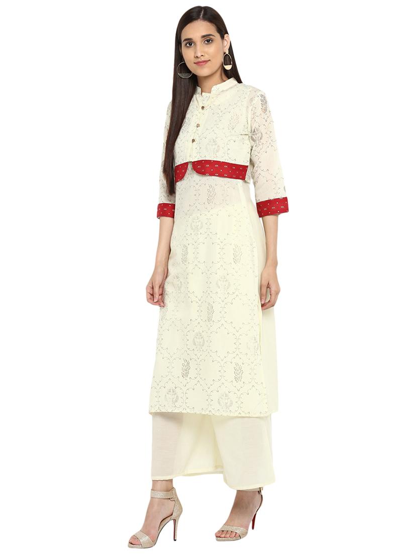 printed kurta palazzo with shrug set - 15737627 - Zoom Image - 2