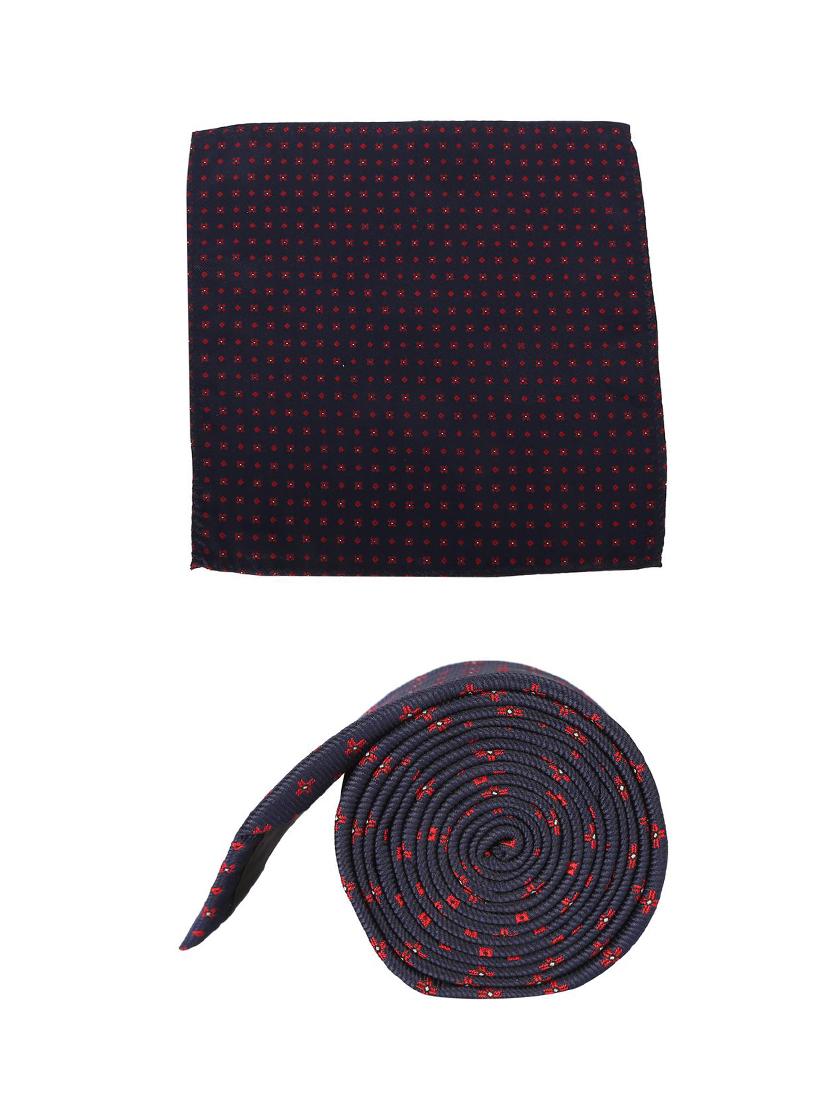 navy cotton tie with pocketsquare - 15737816 - Zoom Image - 2