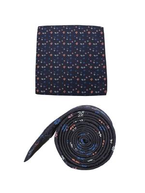 navy cotton tie with pocketsqaure - 15737832 - Standard Image - 2